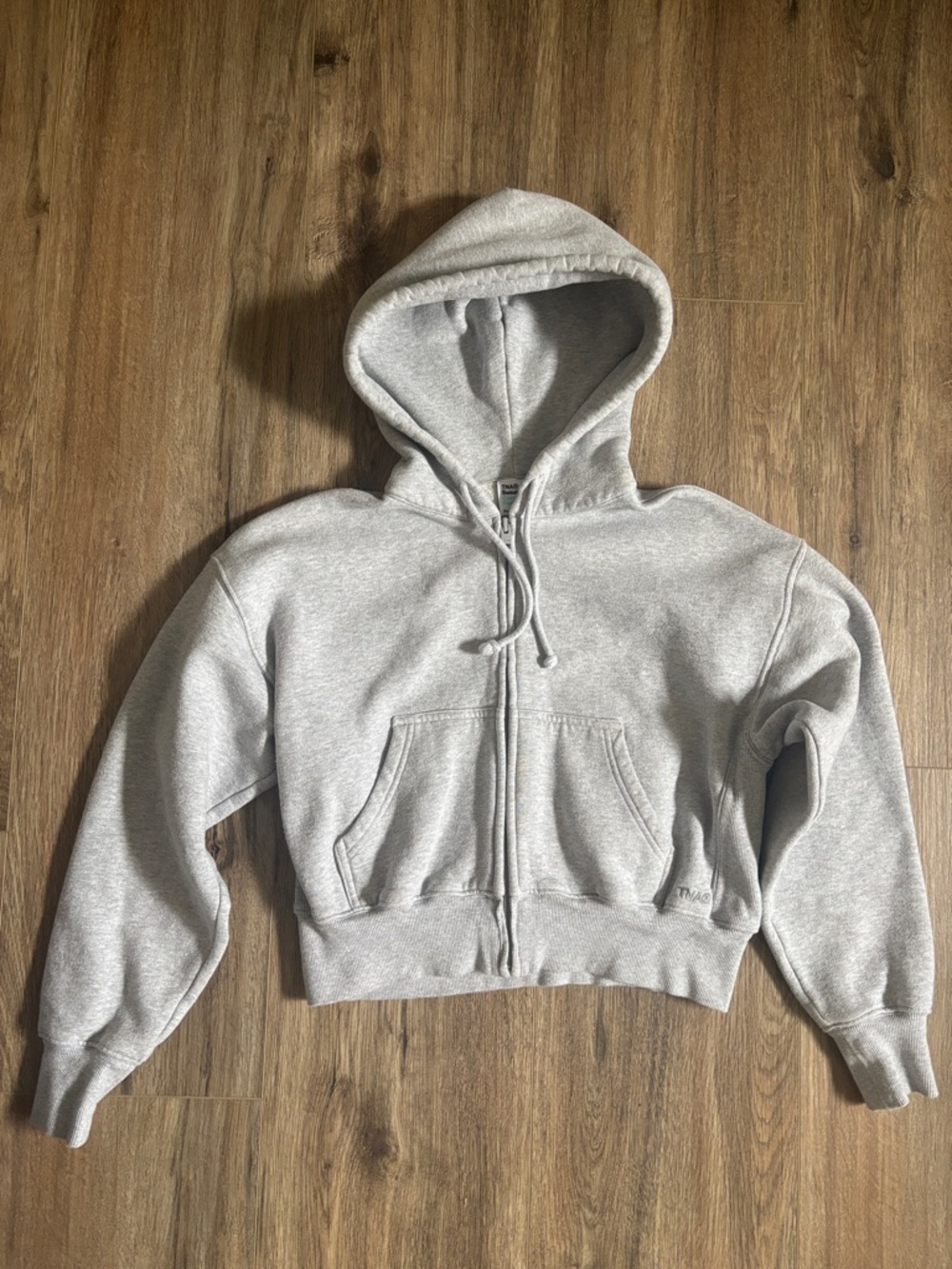 TNA Light Gray Boyfriend Fit Zip-Up Sweatfleece Hoodie Cropped